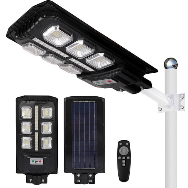 100 Watt Equivalent Integrated LED 120 Degree Solar Black Motion Activated Area Light with Remote Control and Pole R06FTL0188BBK - The Depot