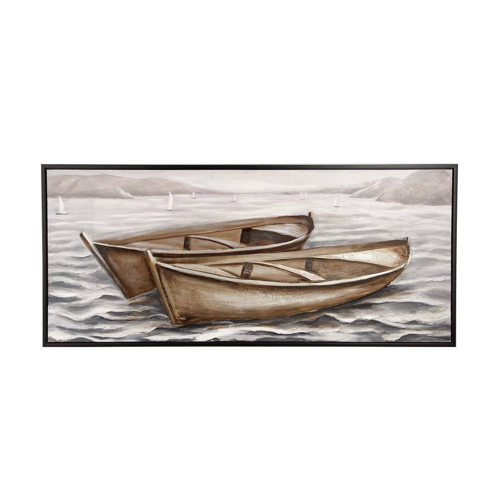 Oversized Brown Sail Boat Canvas Wall Art with Black Frame