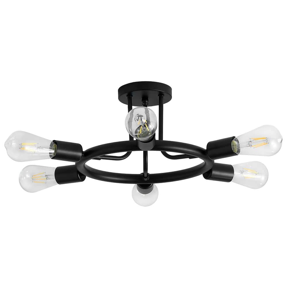 Modern 26 in. 6-Lights Black Sputnik Linear Semi-Flush Mount Ceiling Light 