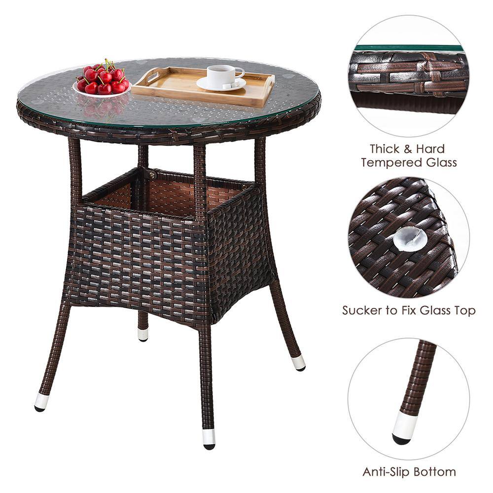 Turquoise Cushioned Rattan Outdoor Furniture Set with Glass Table