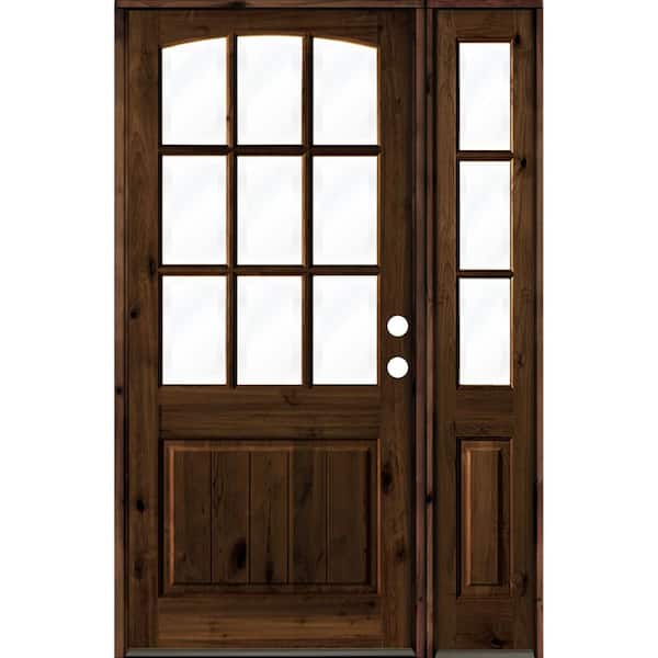 Krosswood Doors 56 in. x 96 in. Alder Left-Hand/Inswing 1/2 Lite Clear Glass Red Mahogany Stain Wood Prehung Front Door, Right Sidelite