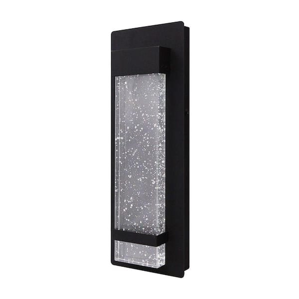 1-Light Outdoor Sconce Black LED Wall Lamp with Crystal Bubble Glass