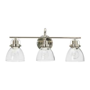 Avalon - 23 in. 3-Light Polished Nickel Vanity Light Metal and Glass