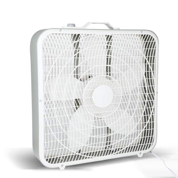 20 in. 3 fan speeds Portable Box Fan in White Aerodynamic Shaped Fan Blades Convenient Carry Handle and Safety Grills