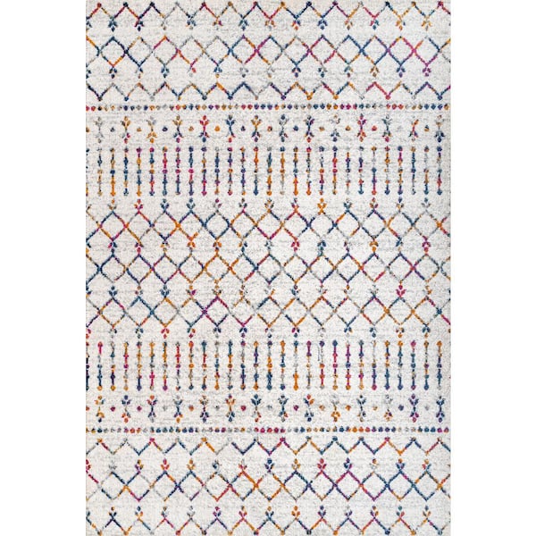 Moroccan Hype Boho Vintage Diamond Cream/Multi 5 ft. x 8 ft. Area Rug