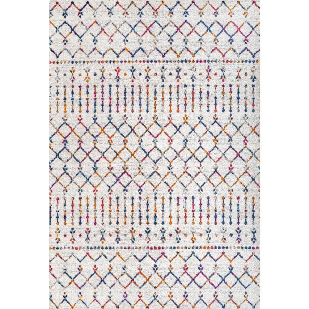 Cream and Multi Diamond Pattern 8' x 10' Synthetic Area Rug