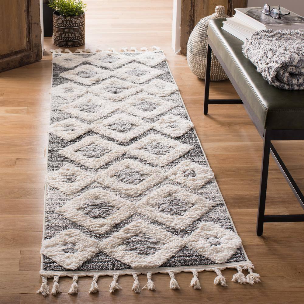 Moroccan Tassel Shag 2 X 10 Ivory/Gray Geometric Runner Rug price history on PriceWatchPro