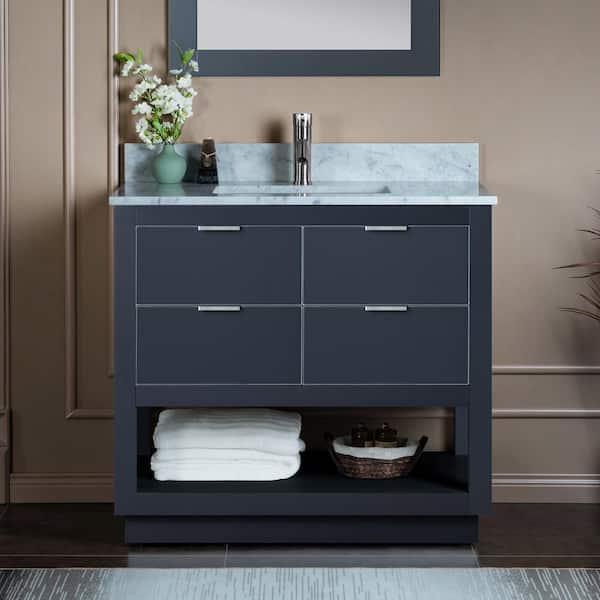 WOODBRIDGE Venice 43 in.W x 22 in.D x 38 in.H Bath Vanity in Gray with Marble Vanity Top in White with White Sink