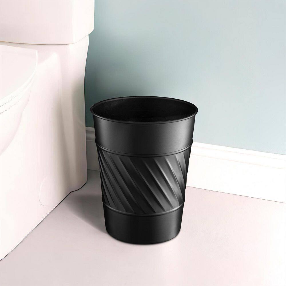 Embossed Black Metal Round Waste Basket
