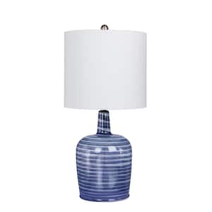 27 in. Bedrock Striped Jug Glass Table Lamp in a Gray and White Striped