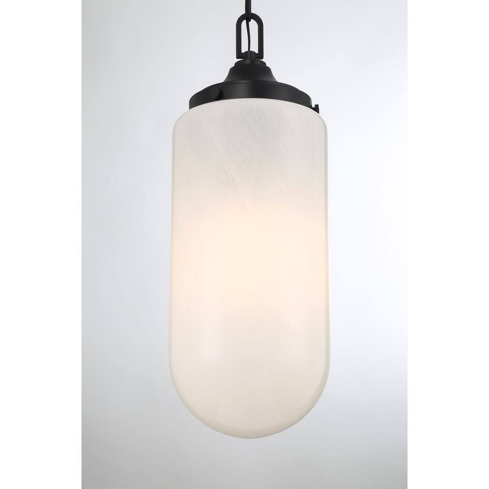 Matte Black 3-Light Pendant with Strie Glass Shade