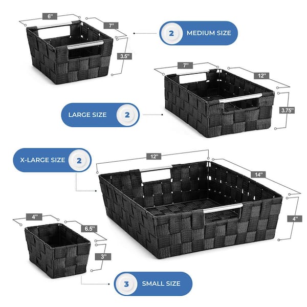 Sorbus - Set of 9 Large Black Storage Baskets for Organizing, Hand-Woven Basket, Closet Organizers and Storage (20 lbs. Capacity)