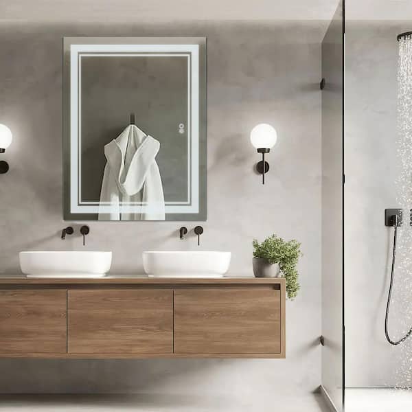 Unbranded Modern 36 in. W x 28 in. H Large Rectangular Frameless Anti-Fog Wall Bathroom Vanity Mirror in Silver