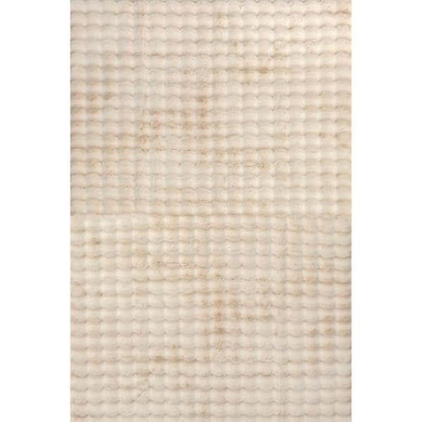 Jeni Solid Faux Rabbit Machine Washable Beige 7 ft. 6 in. x 9 ft. 6 in. Area Rug