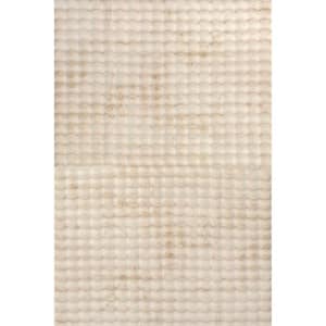 Jeni Solid Faux Rabbit Machine Washable Beige 2 ft. 6 in. x 8 ft. Runner Rug