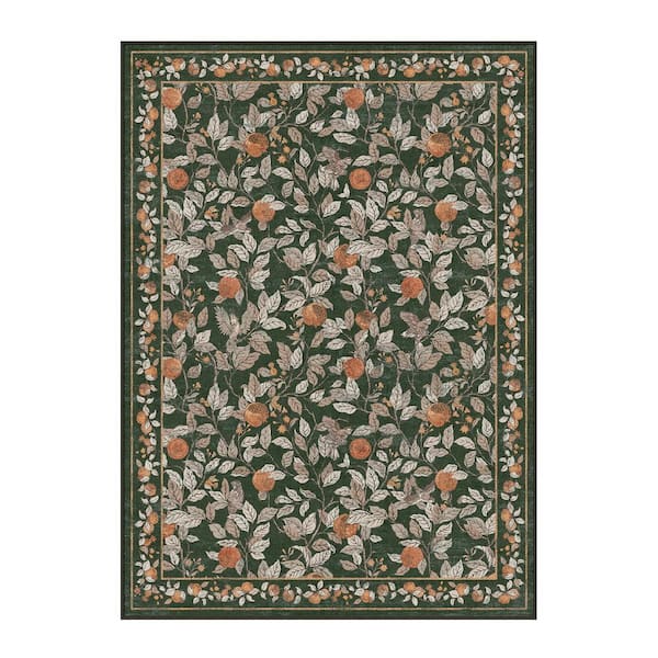 Pomegranate Floral 9 ft. X 12 ft. Green Area Rug