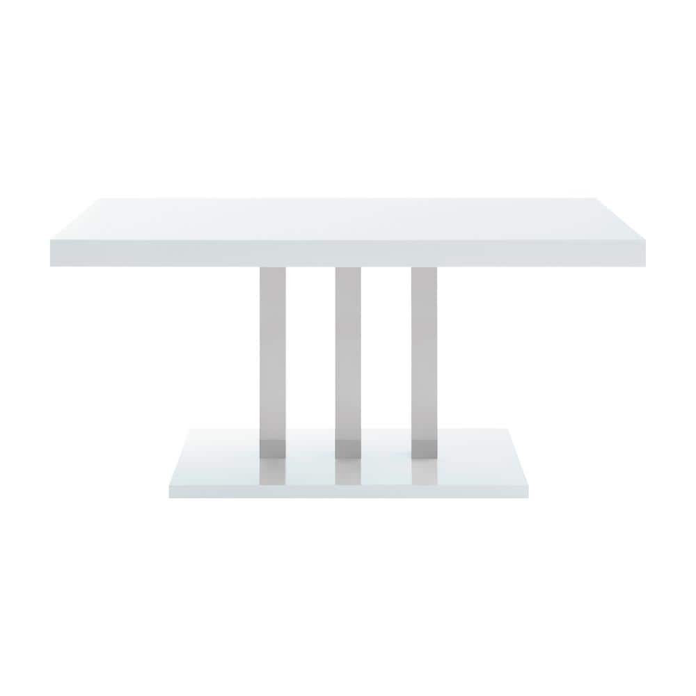 White High Gloss Rectangular Dining Table with Chrome Base
