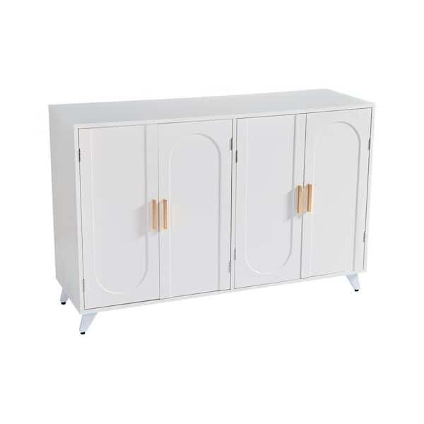 Tileon White Kitchen Storage Cabinet, Modern Buffet Sideboard with 4 Doors and Adjustable Shelves for Dining Room, Living Room