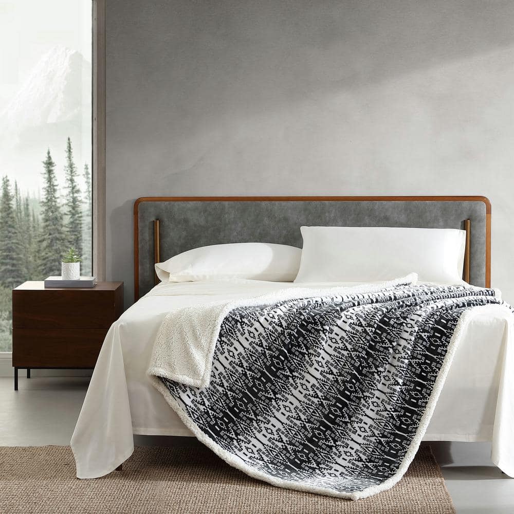 San Juan Charcoal Reversible Sherpa Fleece Throw Blanket