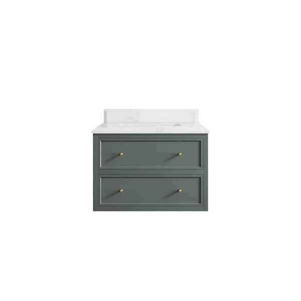 Willow Collections Roswell 30 in. W x 22 in. D x 36 in. H Single Sink Bath Vanity in Pewter Green with 1.5 in. Empira White qt. Top