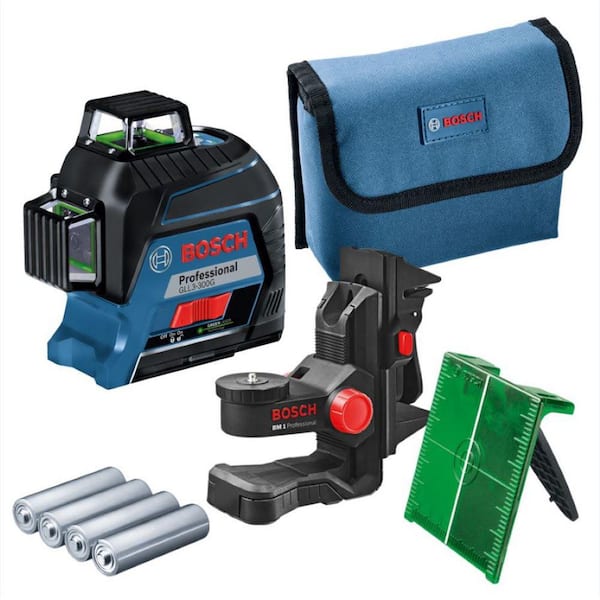 Bosch 300 ft. Green 360-Degree Laser Level Self Leveling with Visimax Technology, Fine Adjustment Mount and Hard Carrying Case