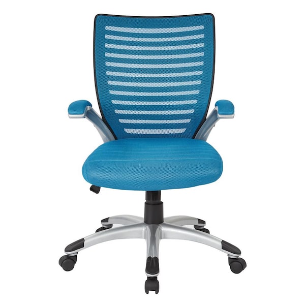 Office Star Products Blue Back Managers Chair with Mesh and Padded Silver Arms