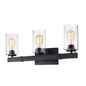 Melchie 10.83 in. 3-Light Indoor Black Finish Wall Sconce with Light Kit