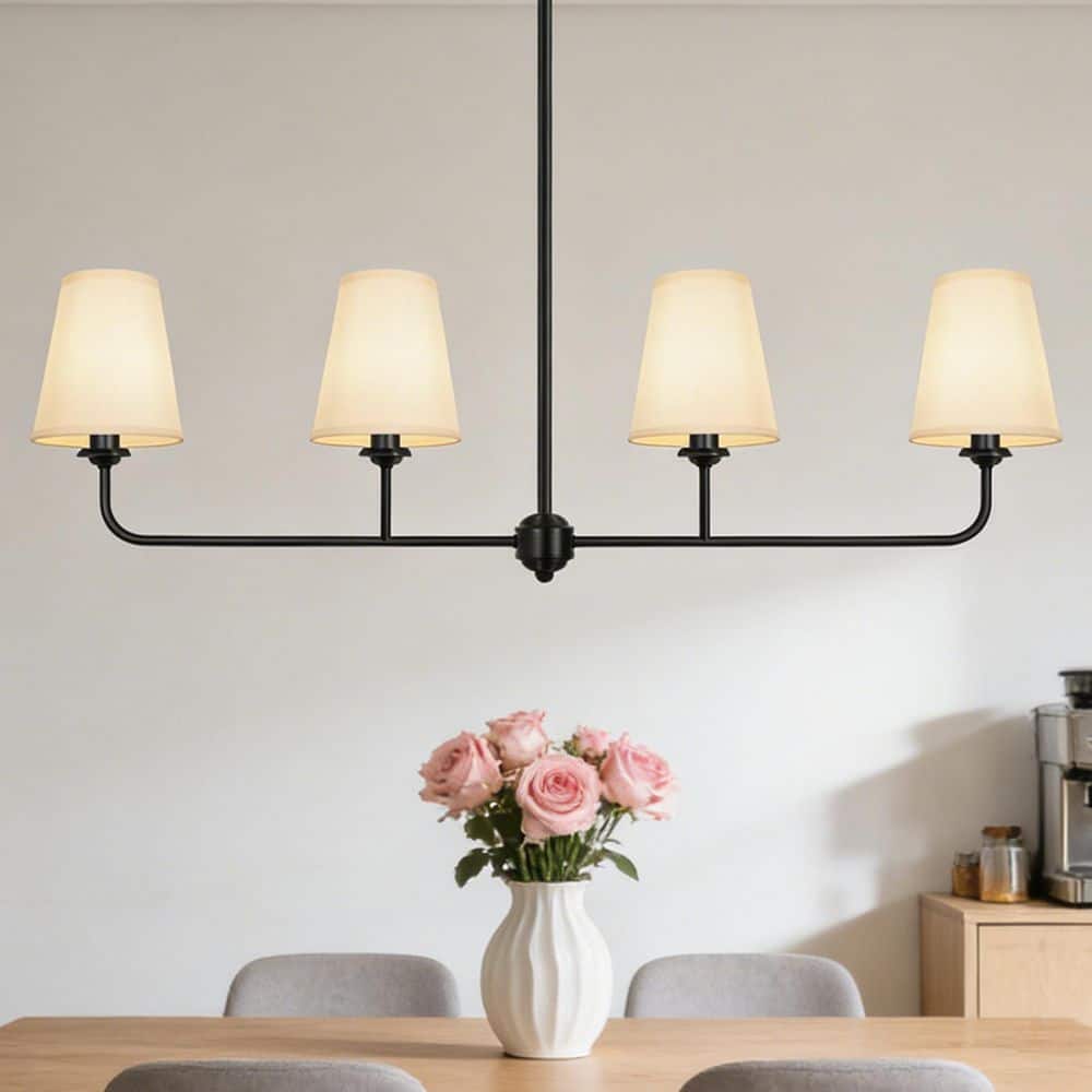 47 in. W Farmhouse 4-Light Black Linear Chandelier with Linen Shades, Kitchen Island Lighting Fixture for Dining Room price history on PriceWatchPro