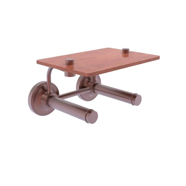 Prestige Regal Collection Wall Mounted Toilet Paper Holder in Antique Copper with Wood Shelf
