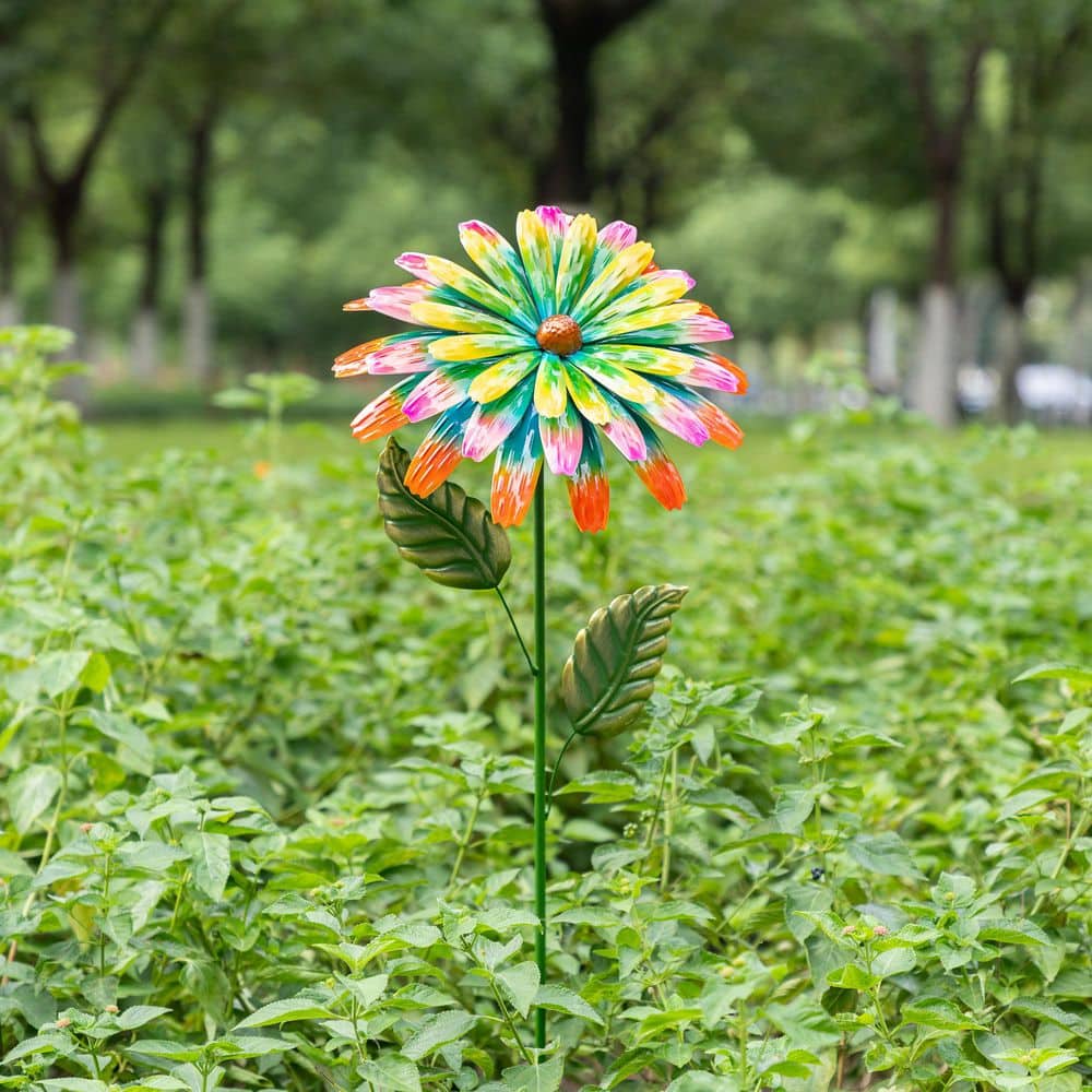 Glitzhome 41 in. H Red and Green Garden Metal Flower Yardstake
