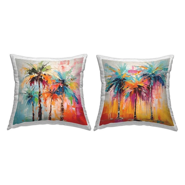 Vivid Hued Palm Trees Multi-Color Square Outdoor Throw Pillow 2-Pack