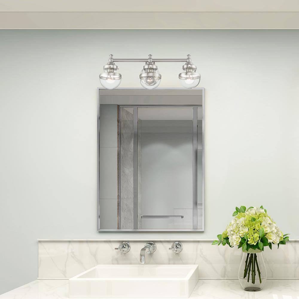 Brushed Nickel 3-Light Vanity with Clear Glass Shades