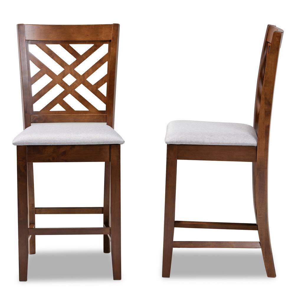 Caron Grey Fabric and Walnut Wood Counter Height Pub Chair Set