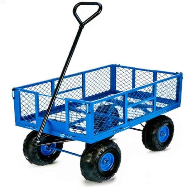 Heavy Duty 1200 LBS Blue Steel Garden Cart with Removable Sides, 2-in-1 Handle