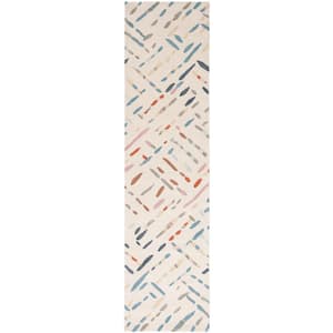 Metro Ivory/Blue 2 ft. x 9 ft. Geometric Maze Runner Rug