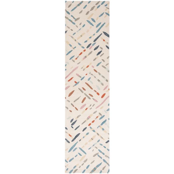 SAFAVIEH Metro Ivory/Blue 2 ft. x 9 ft. Geometric Maze Runner Rug