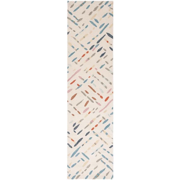 SAFAVIEH Metro Ivory/Blue 2 ft. x 9 ft. Geometric Maze Runner Rug ...