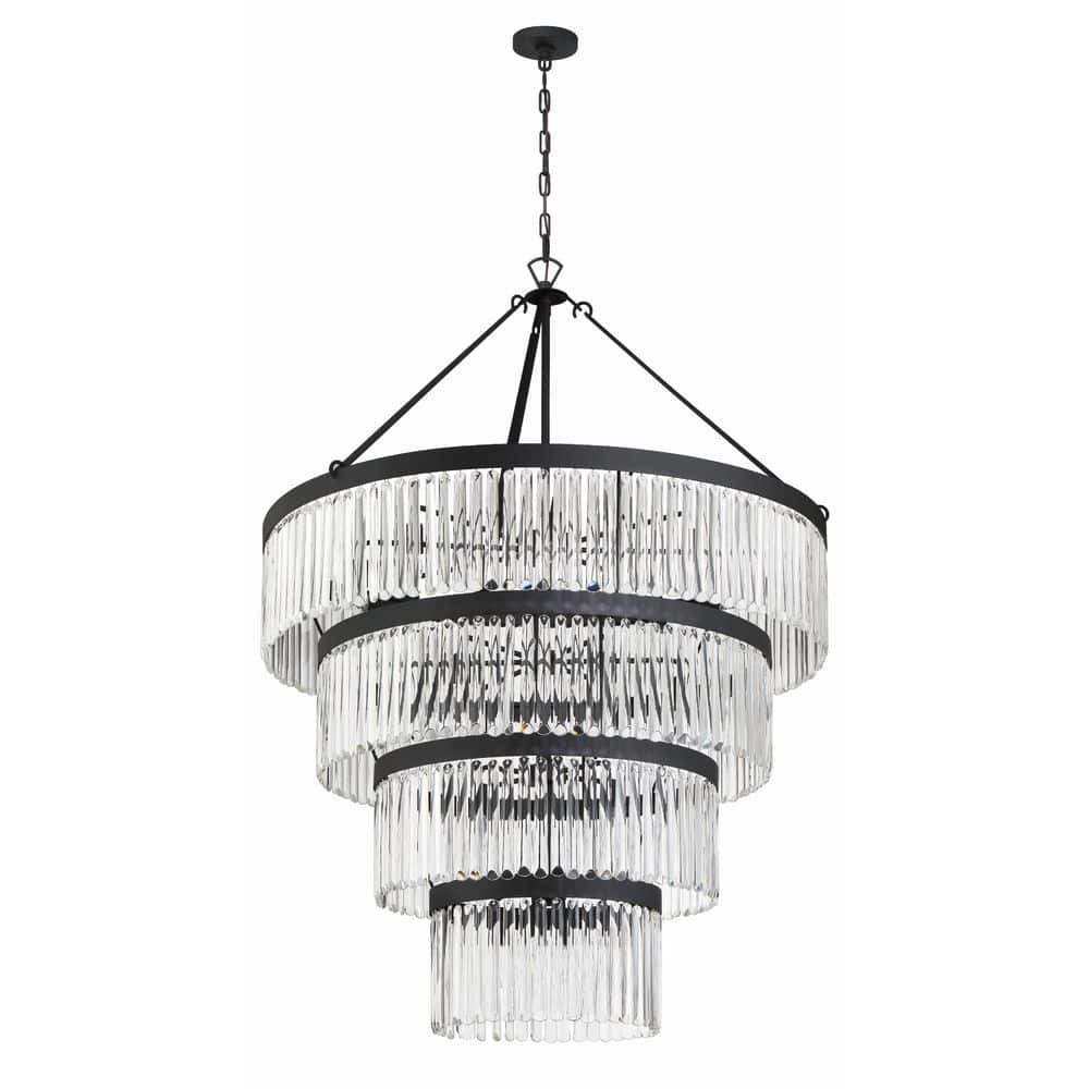 Emory Black Forged 22-Light Chandelier with Clear Glass Crystals