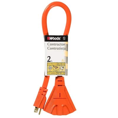 2 ft. 12/3 SJTW Multi-Outlet (3) Outdoor Extra Heavy-Duty Adapter Extension Cord, Orange