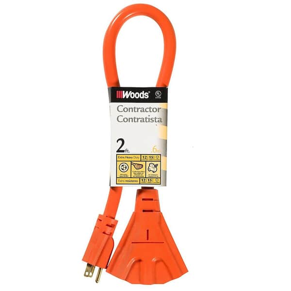 Woods 2 ft. 12/3 SJTW Multi-Outlet (3) Outdoor Extra Heavy-Duty Adapter Extension Cord, Orange