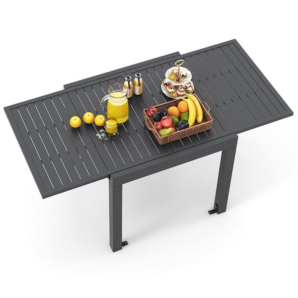 Costway Grey Rectangle Aluminum 29.5 in. Outdoor Dining Table with Slatted Tabletop