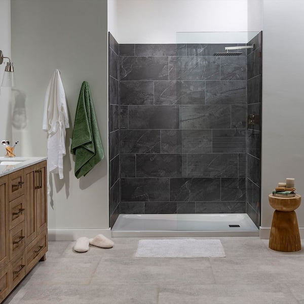 23.23 in. L x 11.1 in. W Cracked Slate Waterproof Adhesive No Grout Vinyl Wall Tile (17.9 sq. ft. /Case)