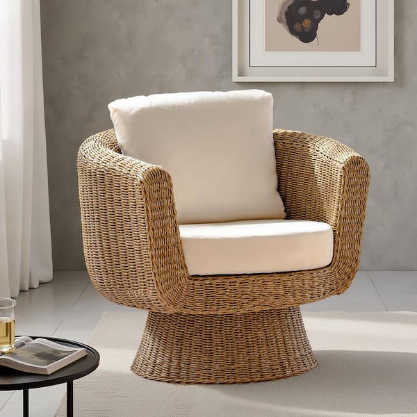 JAYDEN CREATION Malia Natural Rattan Swivel Chair with Metal Frame
