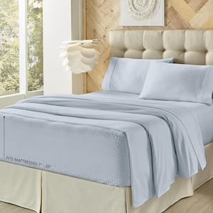 Royal Fit Light Blue Polyester King 4-Piece Sheet Set