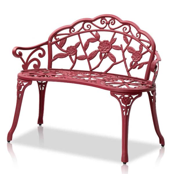 Phewnyzo 13.5 in. x 38.5 in. x 31 in. 2 person seat Red Aluminum Outdoor Glider Cast Aluminium Frame Antique Finish Chair
