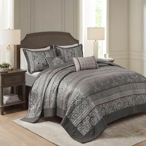 Madison Park Venetian 5-Piece Grey Cotton Queen Reversible