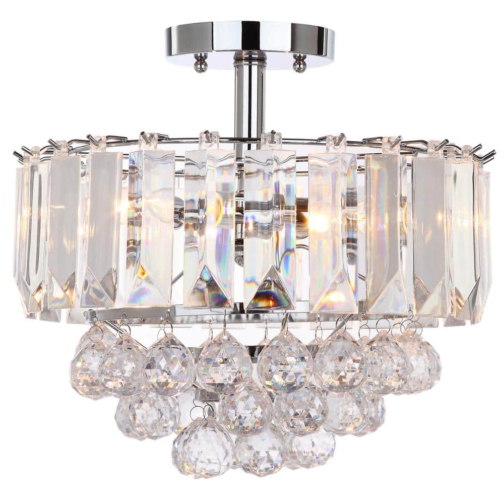 Chrome and Crystal Drum Flush Mount Ceiling Light