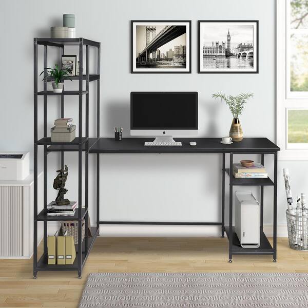 Computer Desk with 5Tier Shelf Tribesigns 2Piece Study Writing Table Workstation 