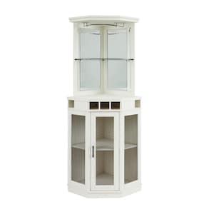 Home Source White Corner Bar Unit with Built-in Wine Rack and Lower Cabinet