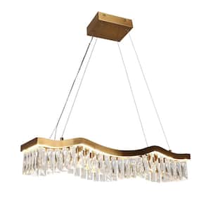 Thelonious 1-Light Dimmable Integrated LED Plating Brass Crystal Linear Chandelier for Living Room